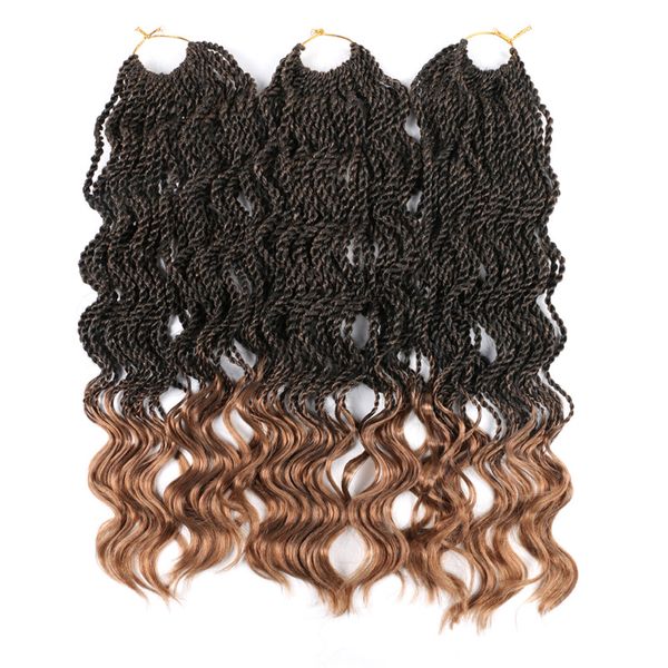 14 pouces ondulés torsadés sénégalais crochet cheveux extrémités libres fibre de cheveux synthétiques 35 Brins / pcs Boîte Tresses Ombre Tressage cheveux LS24