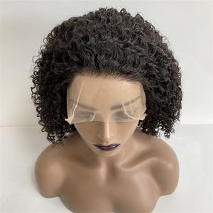 14 pouces 100% vrais cheveux humains indiens vierges couleur naturelle corps curl 150% densité pleine perruque de dentelle pour femme noire