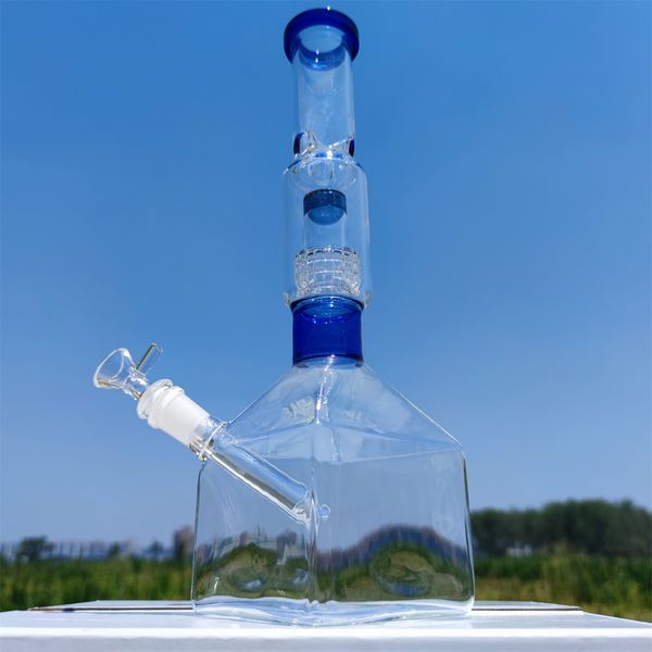 14 pulgadas 35 CM Hookah Bong Glass Dab Rig Claro y azul Cuello Labio Cubo Base Agua Bongs Tubos de humo 14 mm Mujer Almacén local conjunto