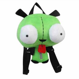14 pulgadas Alien Invader Zim 3d Eyes Robot Gir linda mochila rellena mochila verde Bolsa de Navidad