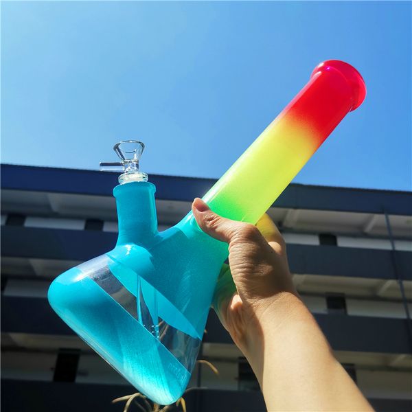 14 pulgadas vaso de precipitados base bong hookah bongs gradiente arco iris tuberías de agua para fumar tabaco vidrio hshisha pipas de agua