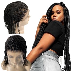 14 pouces brésilienne vierge cheveux humains couleur naturelle 180% densité boîte tresses pleine dentelle perruques pour femme noire