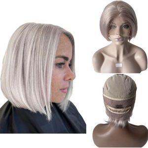 14 inch Indiase maagd menselijk haar zilvergrijs Bob stijl Full Lace pruik voor zwarte vrouw