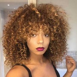 14 inch lange krullende afro krullende pruiken voor zwarte vrouwen blonde pruiken synthetisch haar gemengd Afrikaans bruinfabriek direct