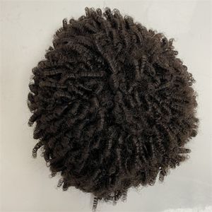 14 pouces Systèmes de cheveux humains vierges mongoles Couleur naturelle 15mm Curl Full PU Perruque pour femme noire