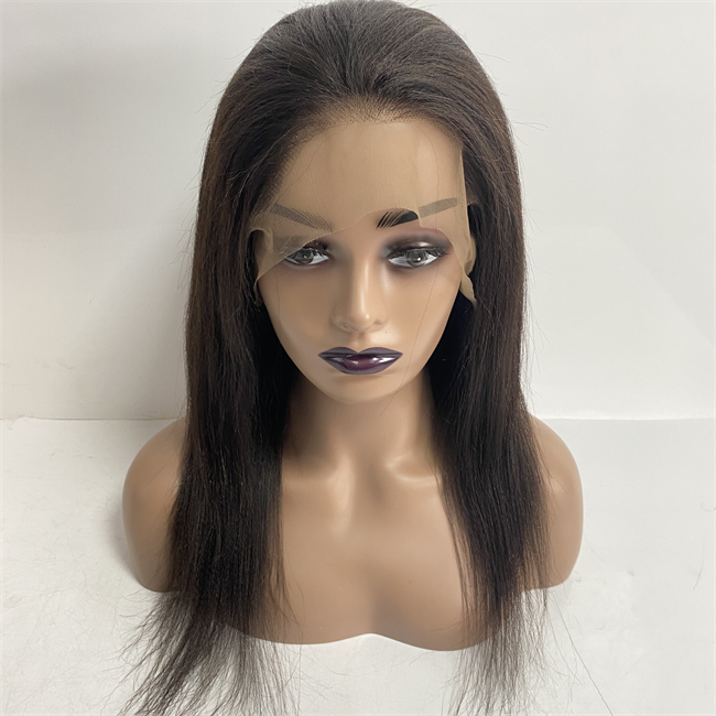 14 polegadas de cor natural Cabelo humano virgem brasileiro iaki reto 130% Densidade peruca de renda completa para mulher negra