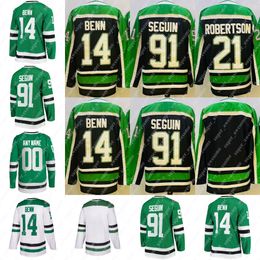 14 Jamie Benn Jersey 91 Tyler Seguin 21 Jason Robertson Reverse Retro Hockey''nHl Maillots Noir Vert Blanc Cousu