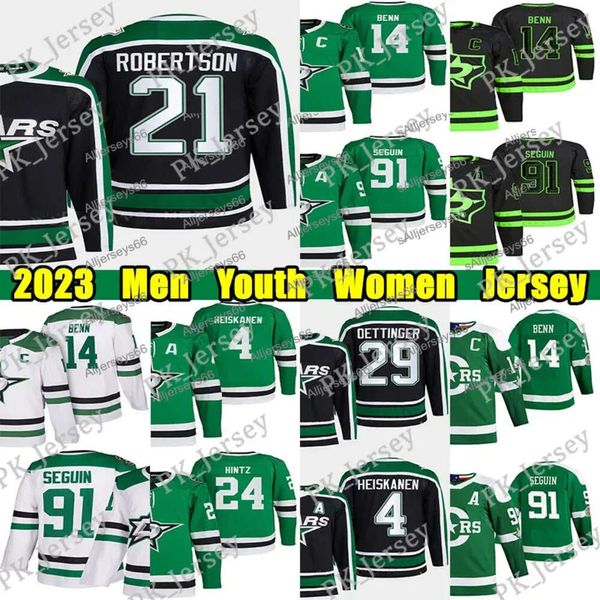 # 14 Jamie Benn Maillot de hockey rétro inversé # 21 Jason Robertson 18 Max Domi 91 Tyler Seguin 4 Miro Heiskanen Esa Lindell Roope Hintz Mike