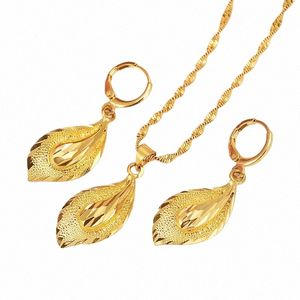 14 K Collier GF en or solide Ensemble d'oreille Femme Fête Cadeau Big Leaf Set Daily Wear Mother Gift DIY CHARMS FILLES FIN BIJOUR O6YH #