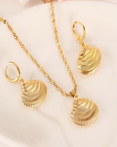14 K Geel Solid Fine Gold Coated Cute Shell Necklace oorbellen Trendy sieraden Charme Hanger Keten Dier Lucky Jewelry Set2051180