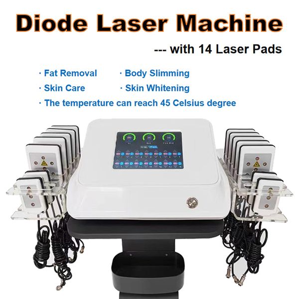 14 tampons laser Lipolaser amincissant la machine d'éclaircissement de la peau de perte de poids 100 mw Thérapie par la lumière laser Enlèvement de graisse Blanchiment de la peau Équipement de beauté Utilisation en salon à domicile