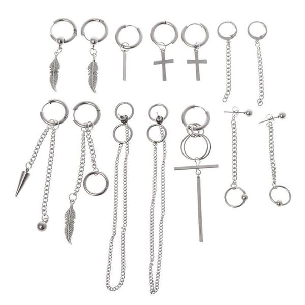 14 pièces ensemble arrivée bijoux à la mode boucles d'oreilles en acier inoxydable personnalité de la mode coréenne pour hommes femmes garçons décoration de fête 210624248N