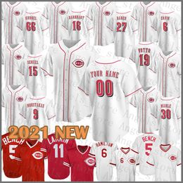 14 Jersey de béisbol de Pete Rose 11 Barry Larkin 5 Johnny Bench 27 Matt Kemp 30 Ken Griffey Jr 15 Nick Senzel 7 Suárez