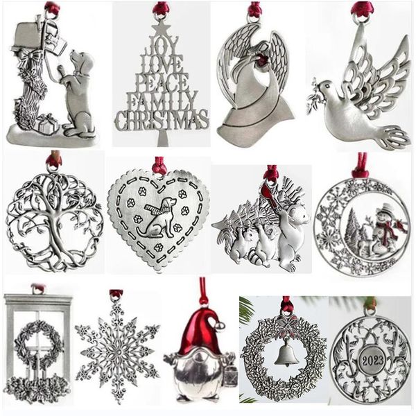 Ornements d'arbre de Noël en métal Ornement décoratif suspendu en alliage de zinc Pendentif de fête de Noël Cadeau Ornement fabriqué à la main Décor de Noël avec corde