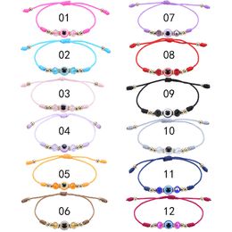 14 Styles Devil's Eye Charmarmbanden Crystal kralen jongensmeisjes Lucky Hand Hand Rope verstelbare gevlochten blauw kwaadaardige ogen armband sieraden