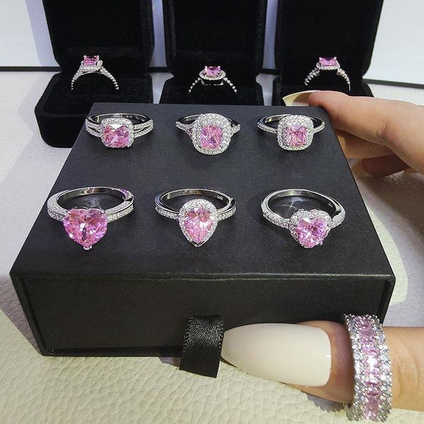 14 styles Lady Pink Zircon Ring White Gold Rempering Bands de mariage anneaux pour femmes Bridal Birthday Party Bijoux Gift Ltxeb