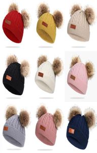 14 styles hiver garçons filles tricoté chapeau bonnets épais bébé mignon double boule de cheveux crochet casquette infantile enfant en bas âge chaud casquettes garçon fille Pom8330534
