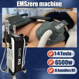 14 Tesla RF Adelgazamiento vertical 6500W 2 en 1 EMSZERO Plus Equipo de rodillos 6 manijas Descomposición de grasa Muscle Booster Fitness Certificación CE