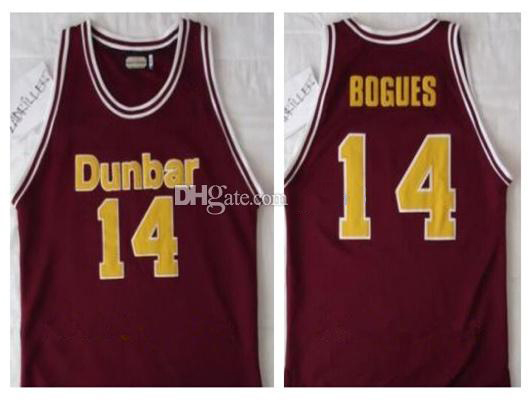 #14 Tyrone Muggsy Bogues Dunbar Poets Baskettröja High School Retro Classic Herrsydda anpassade nummer och namntröjor