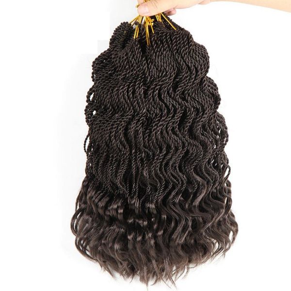14 '' Ondulado Senegalese Twist Crochet Trenza Cabello Extremos ondulados Extensiones de cabello sintético 35 hebras / paquete para mujeres negras LS24
