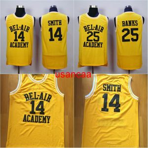 # 14 Will Smith BEL-AIR Academy Jersey # 25 Carlton Banks BEL-AIR Academy Película Baloncesto Jersey Número de nombre de doble costura