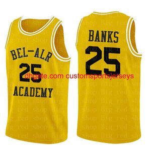14 Will Smith Bel-Air Academy Jersey 25 Carlton Banks 1% gestikte basketbaltruien geel