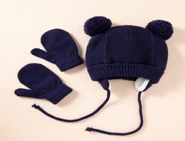 14 ans pour enfants tricotés de chapom-gants de chapeau CAP épais filles chaudes garçon beanie oreille oreille chaude gants chapeau gants ensemble baby Bonnet6294889