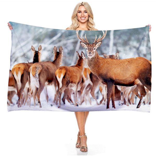 140 cm * 180 cm 3D animaux imprimer serviettes de plage poisson cerf oiseau Rectangle serviette de bain microfibre