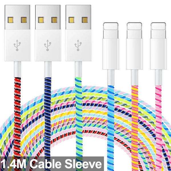 140 cm coloré en spirale USB Chargeur Cable Cordon Protector Wrap Câble Câble pour iPhone Samsung Xiaomi Data Cable Protector Line