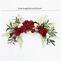 140 cm aangepaste bordeauxige wijn rode kunstmatige bloemmuur slingertafel middelpunt bruiloft achtergrond decor feest cornor bloemen rij