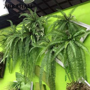 140 cm tropische opknoping plant grote kunstmatige fern gras boeket plastic bladeren groen blad muur nep tak voor home decor 210624