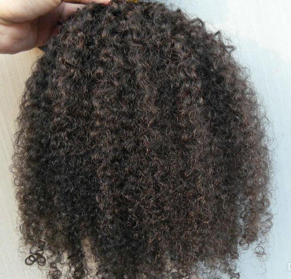 140g Afro-américain Afro Puff 3c Kinky Curly cordon queues de cheval extension de cheveux humains queue de cheval morceau de cheveux couleur brun foncé # 2