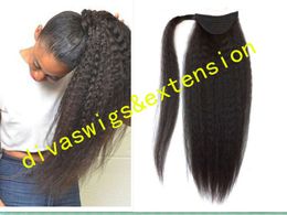 140G African American Wrap Around Kinky Straight Ponytail Extension Menselijk Haar Italiaanse Yaki Grof Yaki Trekkoord Paardenstaarten