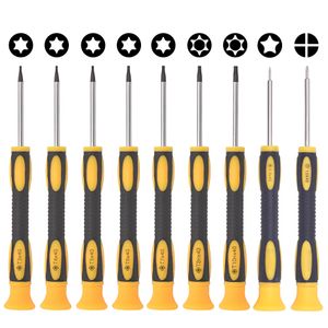 Tournevis à poignée en plastique jaune de 140 mm avec trou de sécurité Torx T8 T8H T10 T10H Tournevis pour outil de réparation X360 Vente en gros 0,8 Pentalobe 1,5 Phillips T3 T4 T5 T6