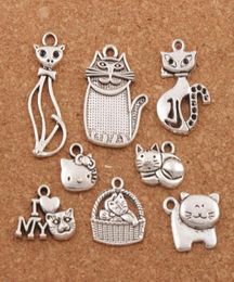 140pcslot Mix Cat Animal Charm Beads Pendientes de plata antiguos Hallazgos de joyas Componentes de bricolaje LM43 LZSILVER3933073