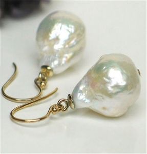 Boucles d'oreilles en perles baroques blanches, 1416mm, crochet 18K, bijoux fins, mode classique, bricolage, personnalité AAAA 2202129346172