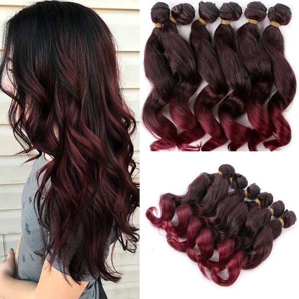 1418 pouces synthétique Ombre Yaki crépus bouclés armure faisceaux cheveux 6PsLot Nature couleur marron ondulé 240110