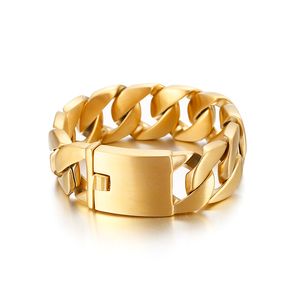 Bracelet à chaîne cubaine en acier inoxydable doré, poids lourd de 141g, 24mm, 9 pouces, super Cool, pour hommes et garçons, manchette, cadeaux pour pères