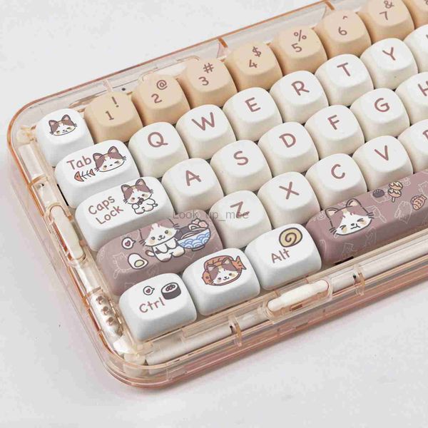 142 Teclas MOA Gatito come pescado Tapa de tecla MAC Lindo Meow Cuadrado Sublimación térmica Teclado mecánico Teclas Teclado Accesorios HKD230808