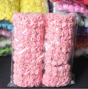 144 piezas Mini espuma rosa flores artificiales decoración del hogar coche boda pompón DIY corona decorativa flor nupcial falsificada
