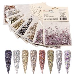 1440pc Nailart Diamant SS Série Mixte Taille Flamme Strass Strass Nail Art Décorations Charmes Flash Glitter Cristal Or Rose