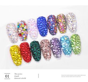 1440pcs case Nail Art Decoraties AB Steentjes 3d Plaksteen Glas Strass Niet Hotfix Crystal Charm Nagels Glitter plastic doos