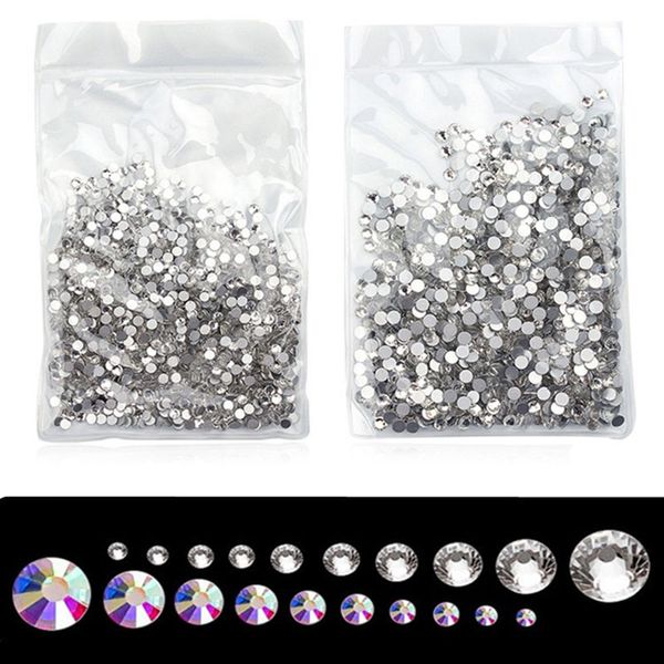 1440pcs / Pack Starry AB Strass Autocollant Pour Ongles 3d Flatback Verre Strass Cristal Charme Nail Art Glitter Décorations SS3-SS20