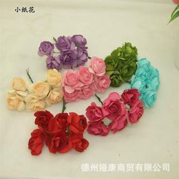 144 stuks 3,5 cm imitatie moerbei papieren bloemen DIY kunstmatige scrapbooking rozenboeket voor slinger corsage doos bruiloft decoratie 339K