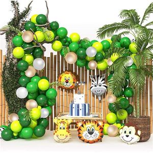 144 Uds. Kit de guirnalda de globos de animales, suministros para fiestas temáticas de Safari en la jungla, regalos para niños, fiesta de cumpleaños, decoraciones para Baby Shower 211122