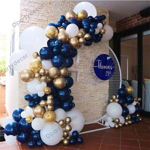 144pcs Joyeux anniversaire Décoration Ballon Guirlande Arc Night Bleu Or Blue Gold Confetti Feuille Ballons Kit Decor anniversaire de mariage 210719