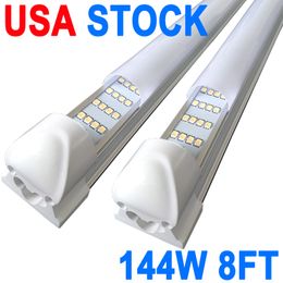 144W 8FT LED-winkellamp, 144000lm 6500K superhelder wit, koppelbaar plafondlamparmatuur, 4 rijen geïntegreerde T8 LED-buislamp Werkbankkast (25-pack) Schuur crestech