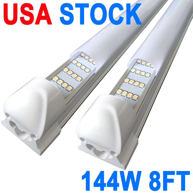 144W 8FT LED Shop Light, 144000lm 6500K Super Bright White, Linkable Ceiling Light Fixture, 4 Rows Integrated T8 LED Tube Light Workbench Cabinet (25-Pack) Barn crestech