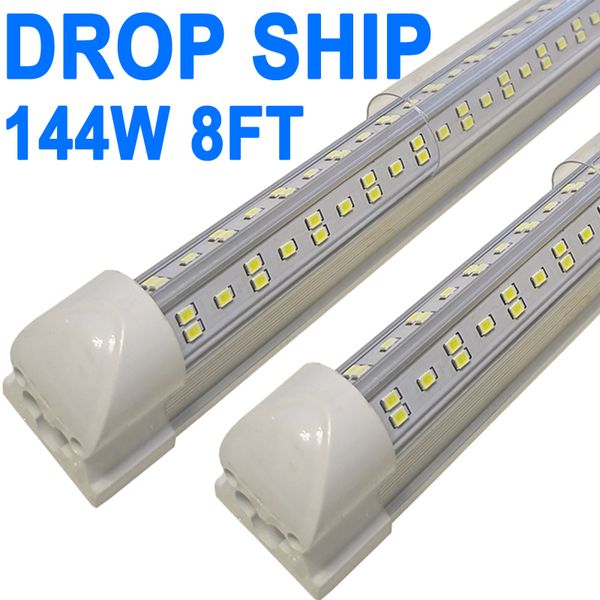 Luz LED para tienda de 144 W, 8 pies, 14400 lm, 6500 K, luz blanca superbrillante, lámpara de techo conectable, tubo de luz LED T8 integrado en forma de V para gabinete de banco de trabajo crestech