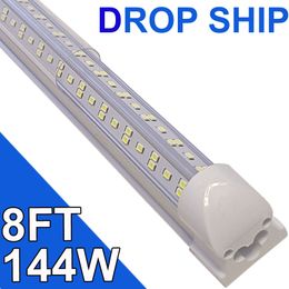 Luz LED para tienda de 144 W, 8 pies, 18000 lm, 6500 K, blanco superbrillante, lámpara de techo conectable, tubo de luz LED T8 integrado en forma de V para gabinetes de banco de trabajo usastock